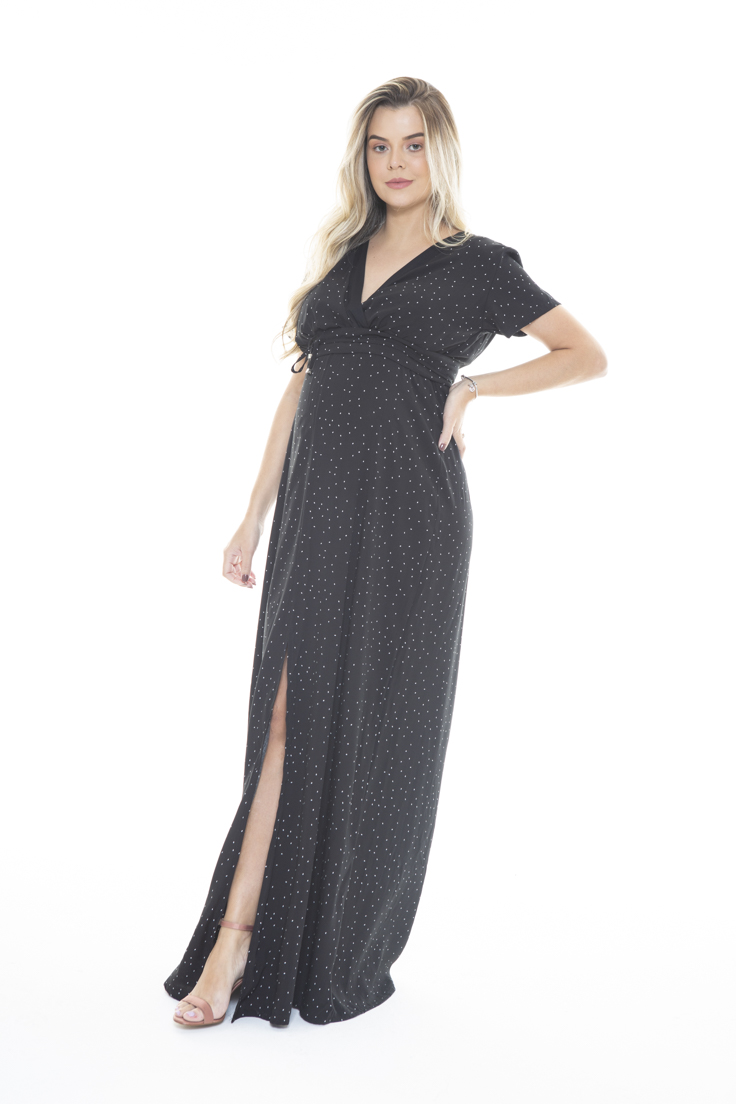 vestido gestante longo estampado